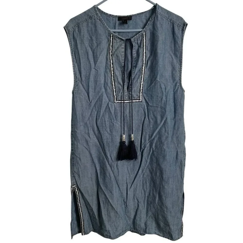 J. Crew Womens Chambray Tunic Dress S Swim Coverup Metallic Silver Trim Vacay